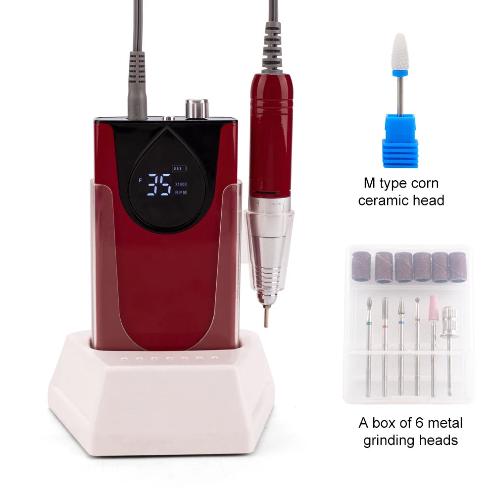 Professional Electric Manicure Nail Drill Machine 35000 RPM Portable Rechargeable Cordless Efile Aluminum Alloy For Salon Use