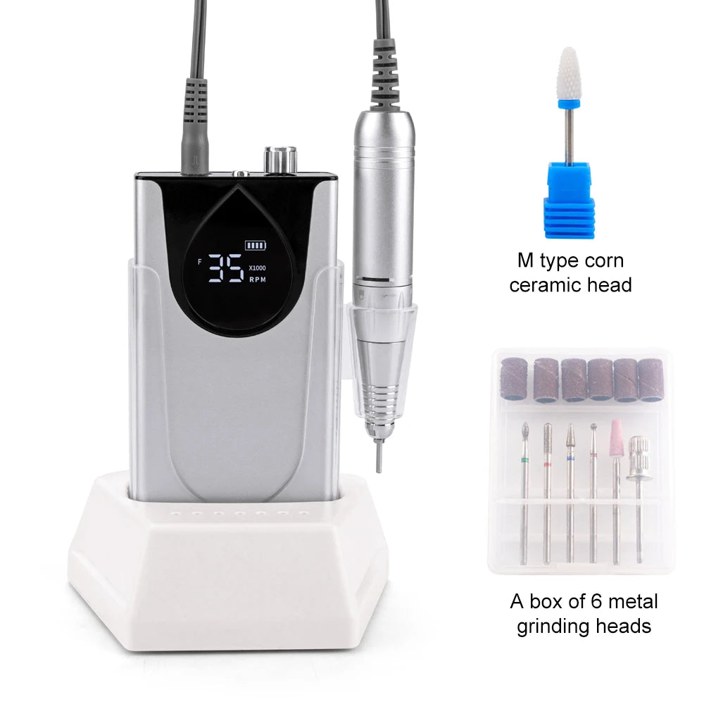 Professional Electric Manicure Nail Drill Machine 35000 RPM Portable Rechargeable Cordless Efile Aluminum Alloy For Salon Use